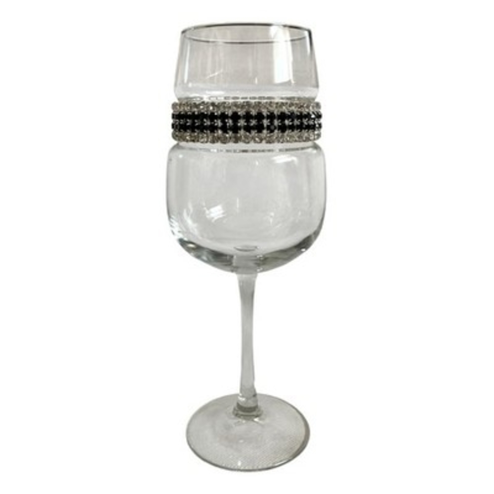 STEMWARE DESIGNS Black Clear Rhinestone Banded Stemware Champagne Flute 9.25"